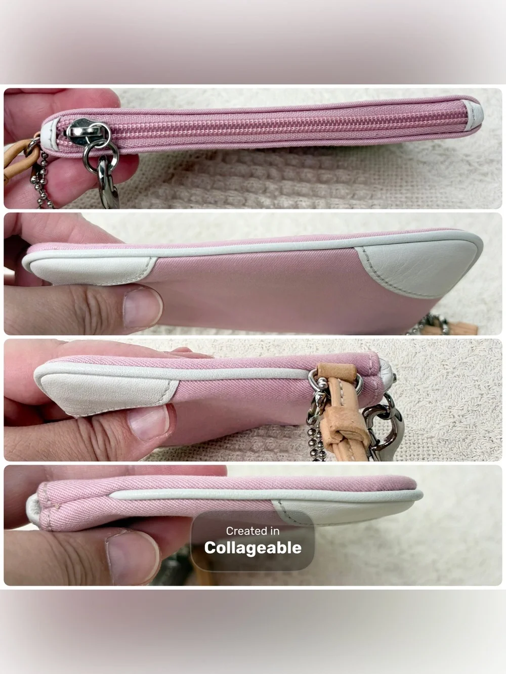 Y2K Vintage Coach Soho Twill Small Wristlet Pink White Leather Silver
